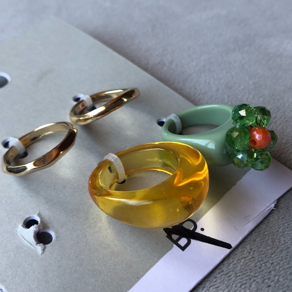 Bp. ~ Set of 4 Rings ~ 2 Gold Tone 2 Fun Acrylic Resin ~ Never Worn!